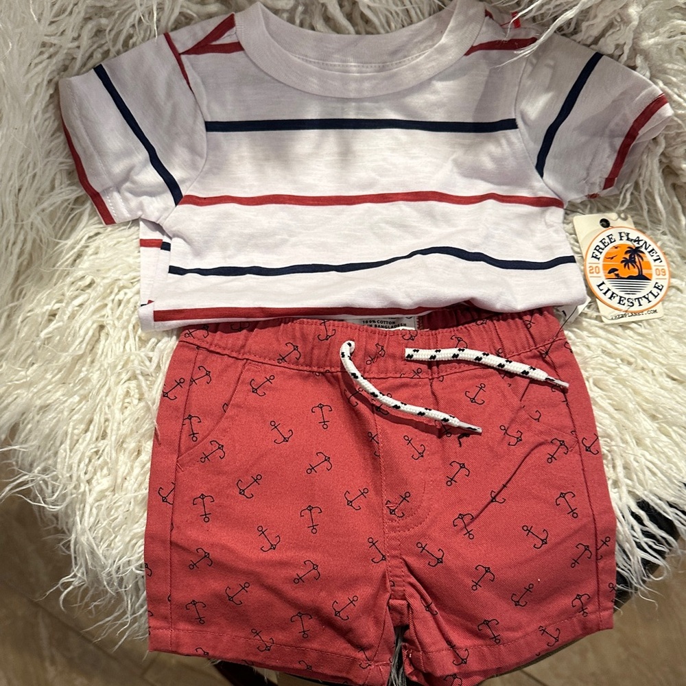 Free Planet White and Blue Striped Tee